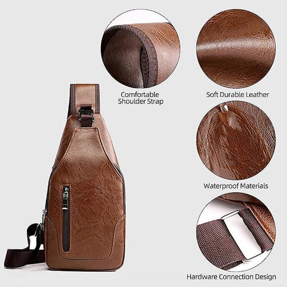 Sleek Black Men's Sling Bag with USB Charging Port - Picture 3 of 9